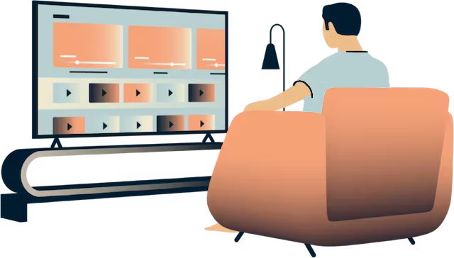 Illustration of person sitting on armchair watching TV